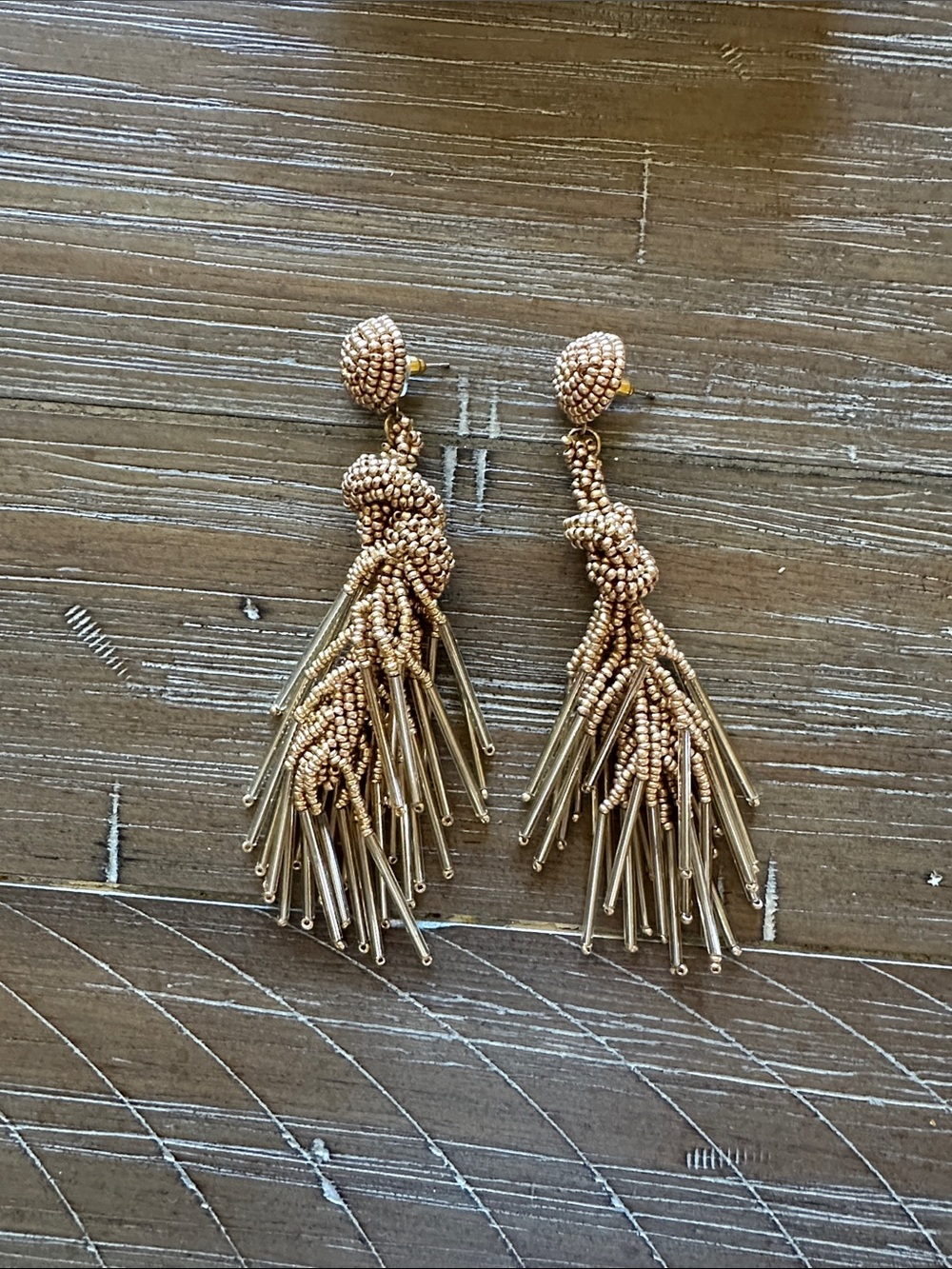 Gold Beaded Tassel Drop pierced Earrings - Women Jewelry